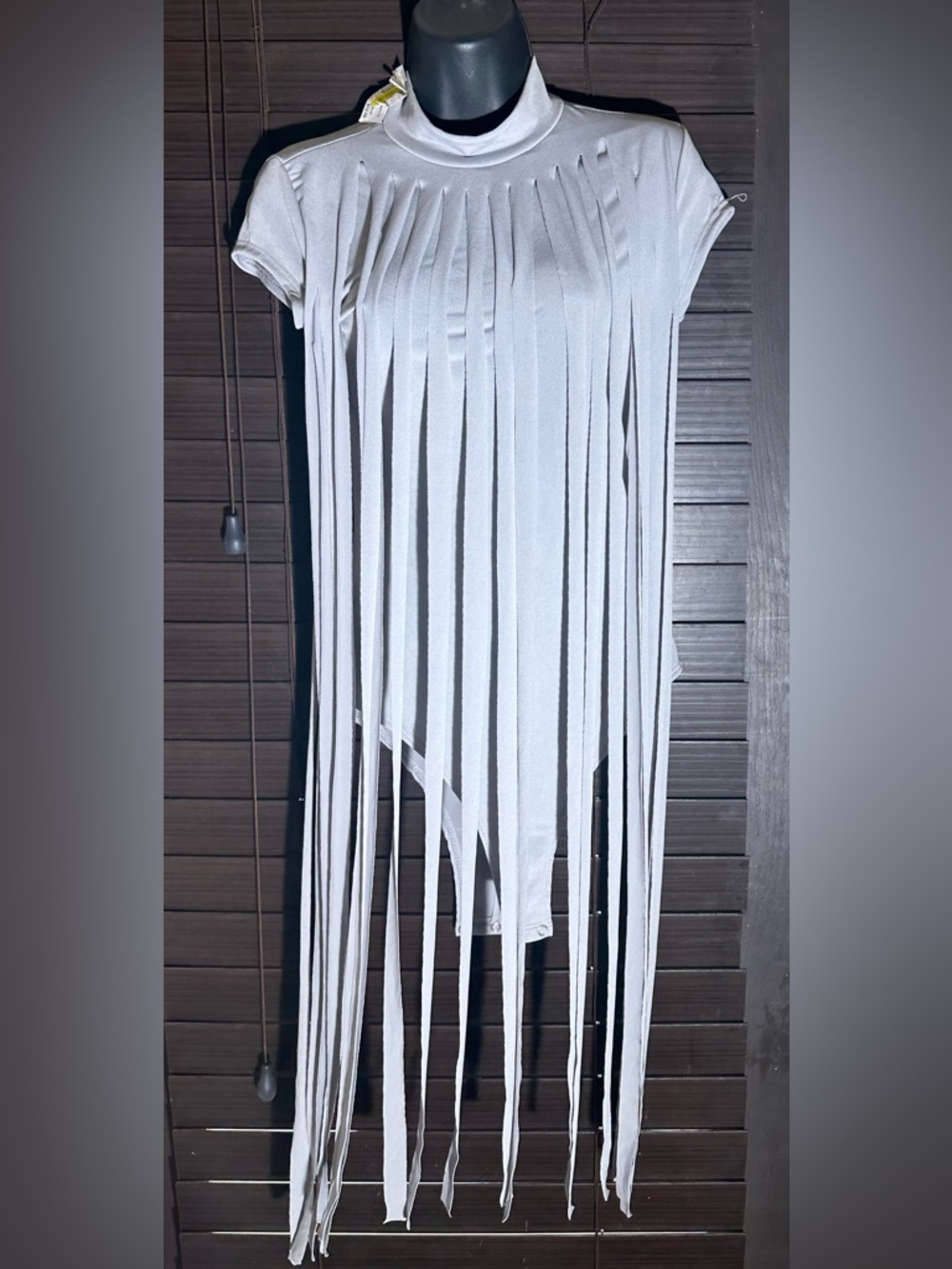 🩱Light Grey Long  Fringe Bodysuit High Neck Cowgirl Jasmine  Medium